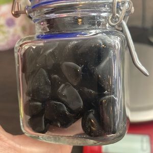 38. Jar of Black Obsidian in Glass Jar 282 Grams